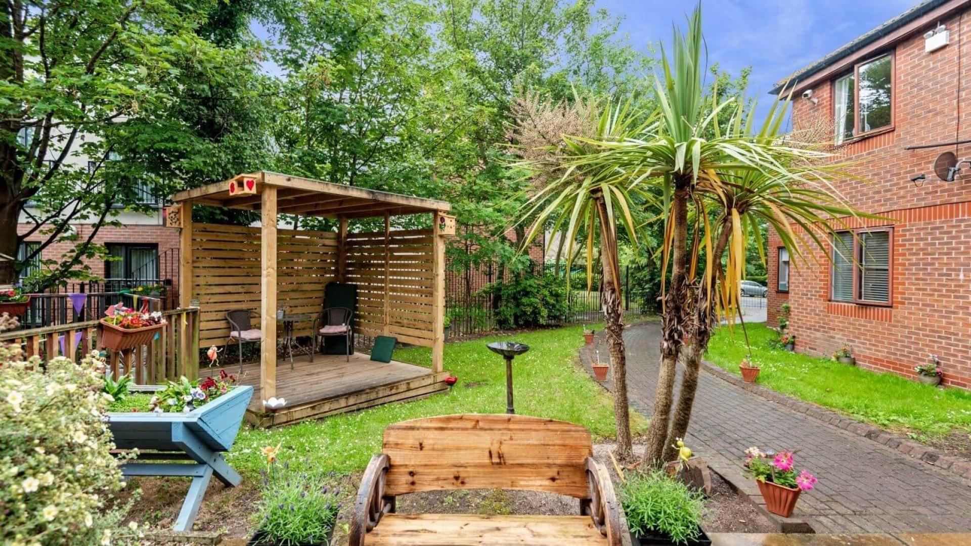 Outdoor garden area at Green Lodge Care Home in Stockton-on-Tees 