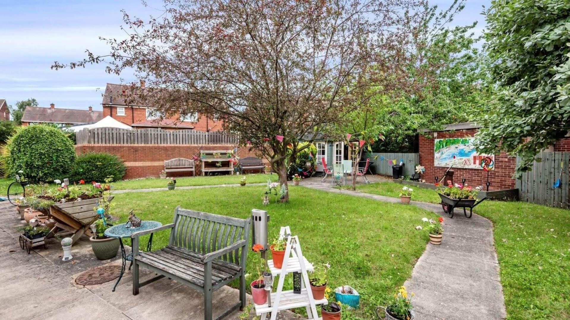 Outdoor garden area at Cherry Trees Care Home in Rotherham 