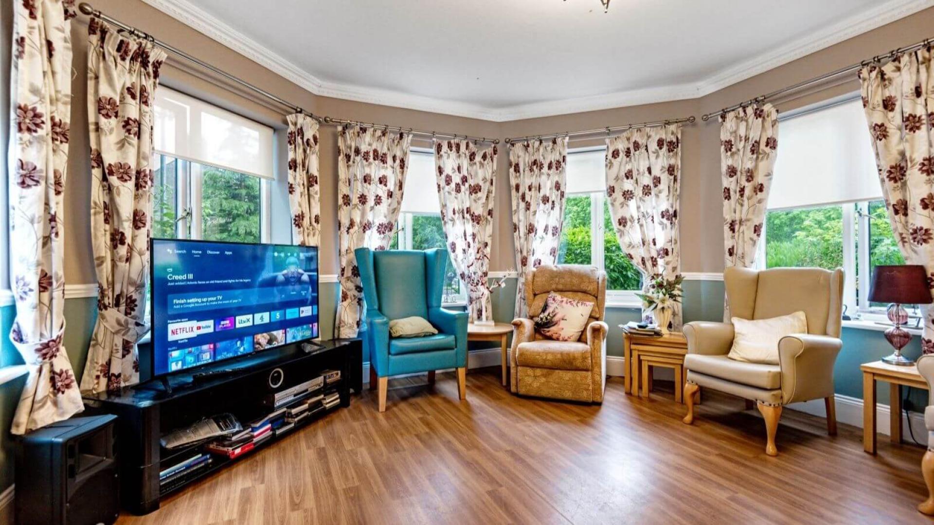 Living room at Green Lodge Care Home in Stockton-on-Tees 