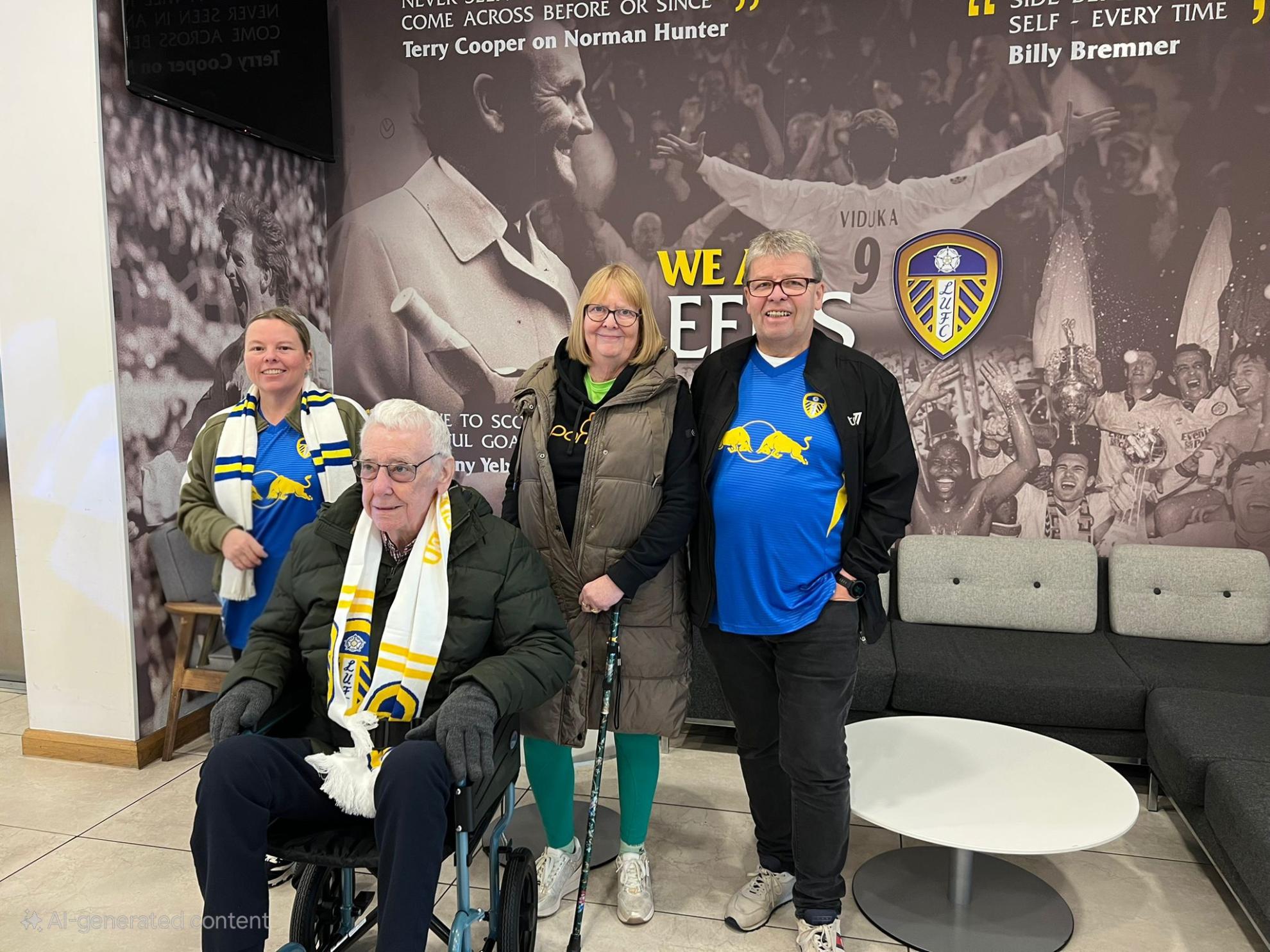 Bernard with his family and Liz at Elland Road Stadium in Leeds