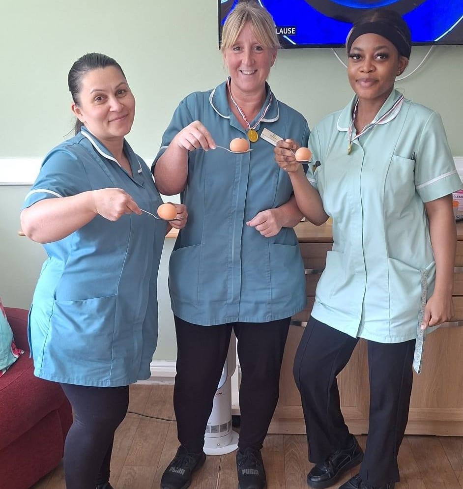 Cherry Trees team members ready for egg and spoon race
