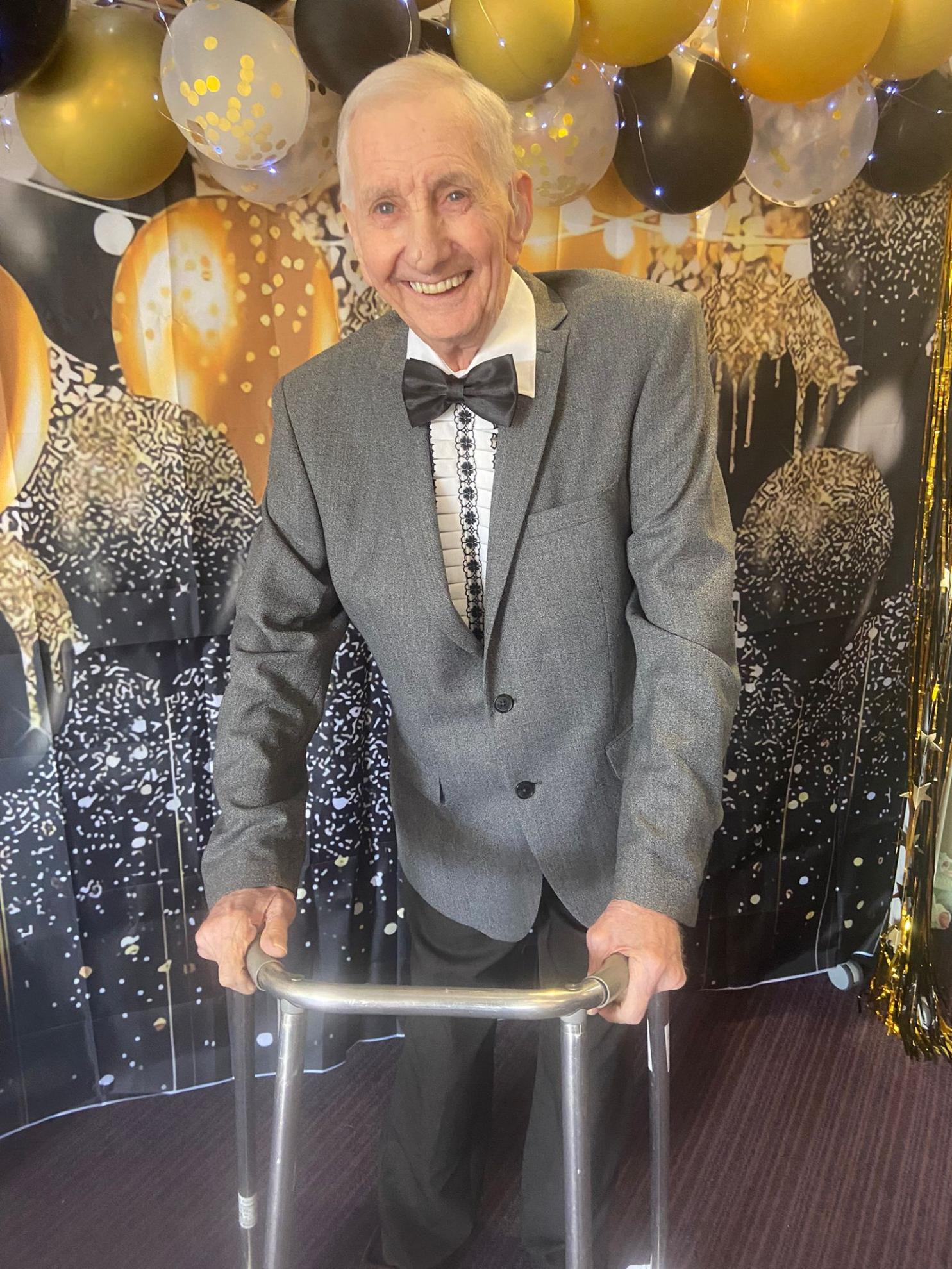 Resident dressed in suit for prom at Lansbury Court Care Home in Sunderland