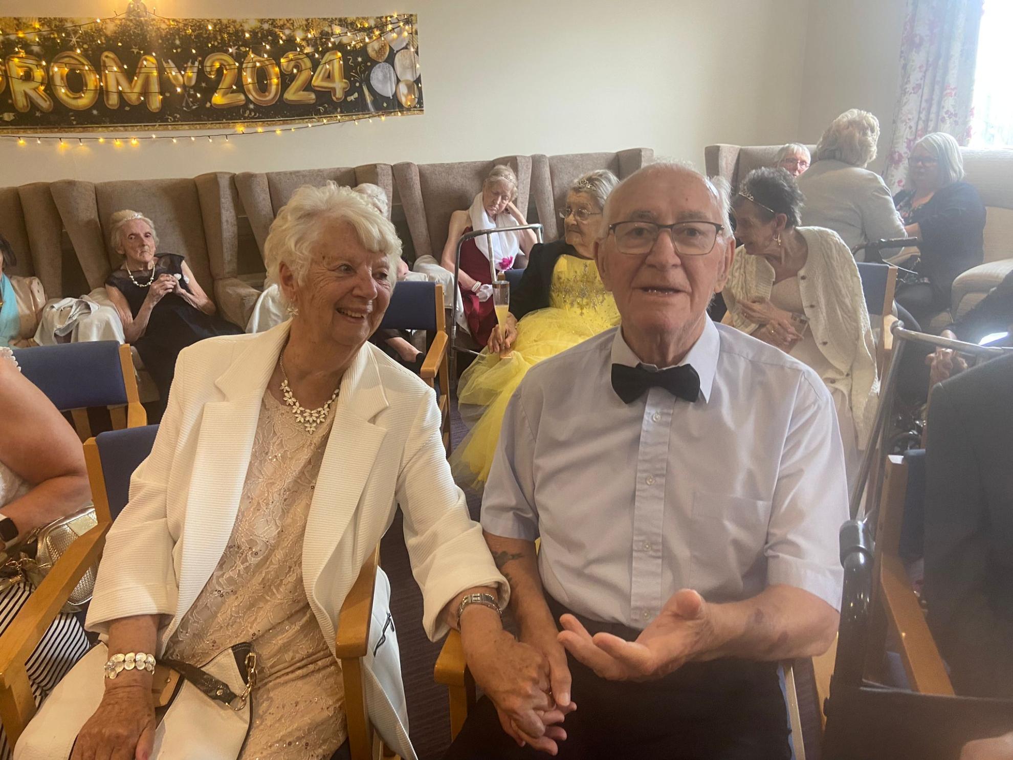 Older couple dressed for prom at Lansbury Court Care Home in Sunderland