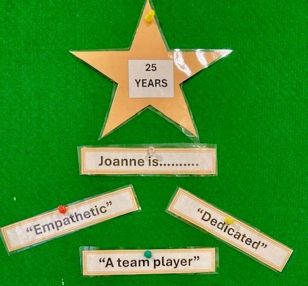 Photo of Joanne's 25 year display on noticeboard