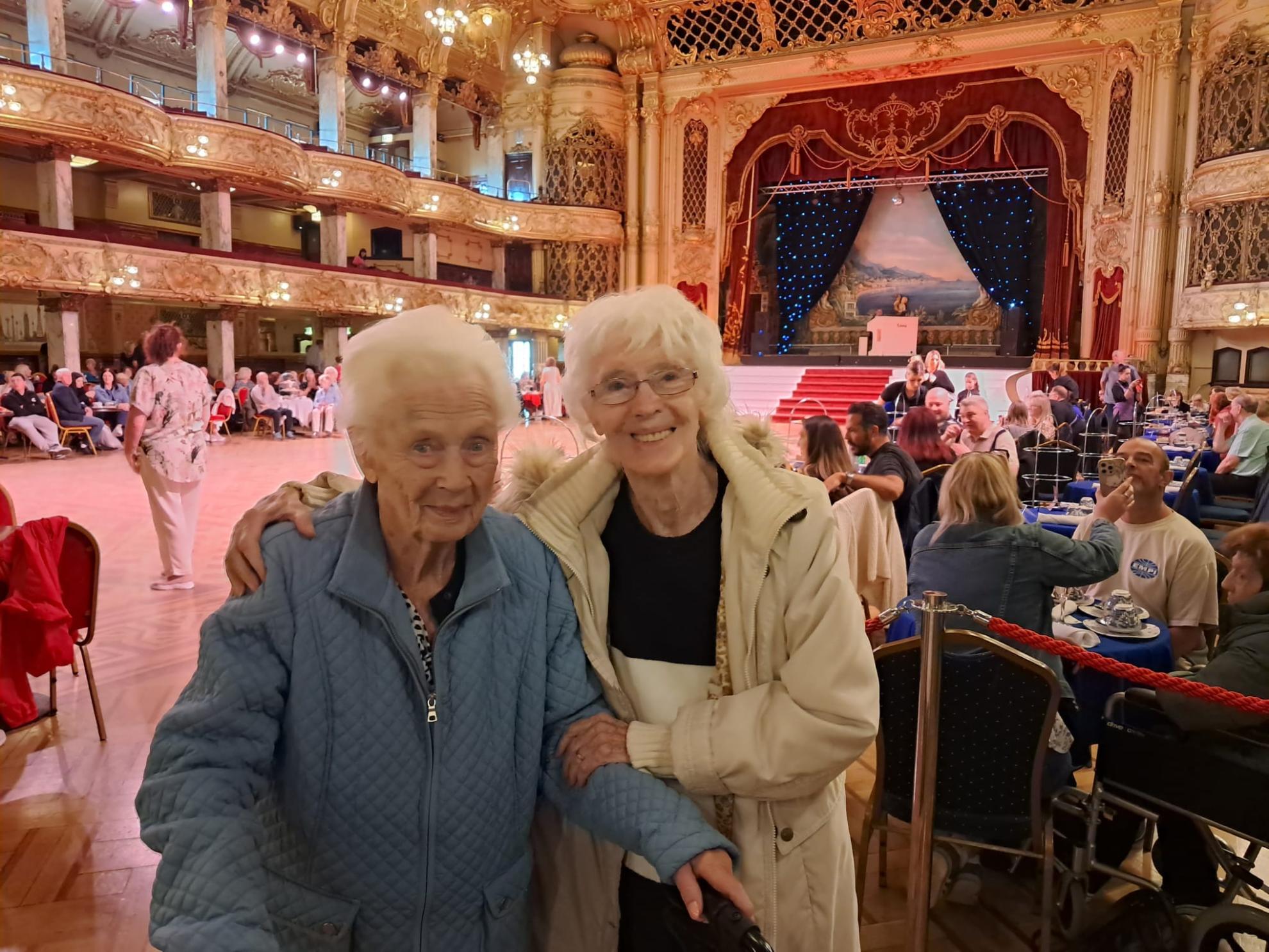 Joyce with friend, Joan, at Blackpool Tower Ballroom