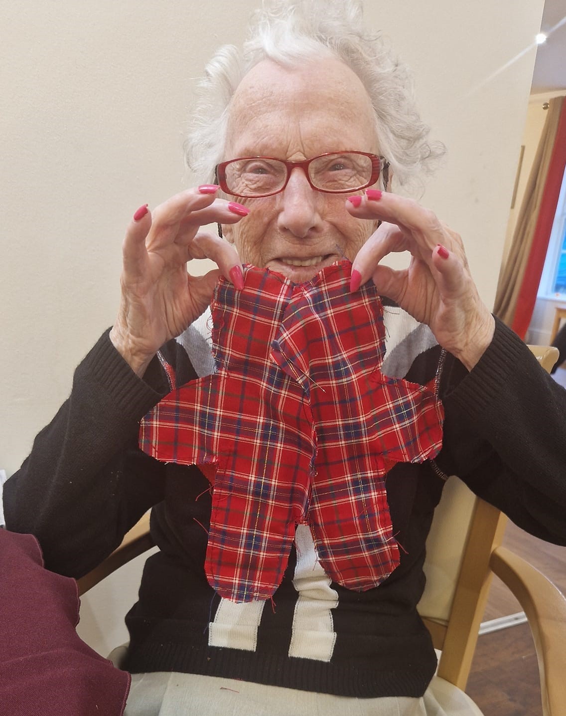 Anna at Nesfield Lodge with her homemade bear