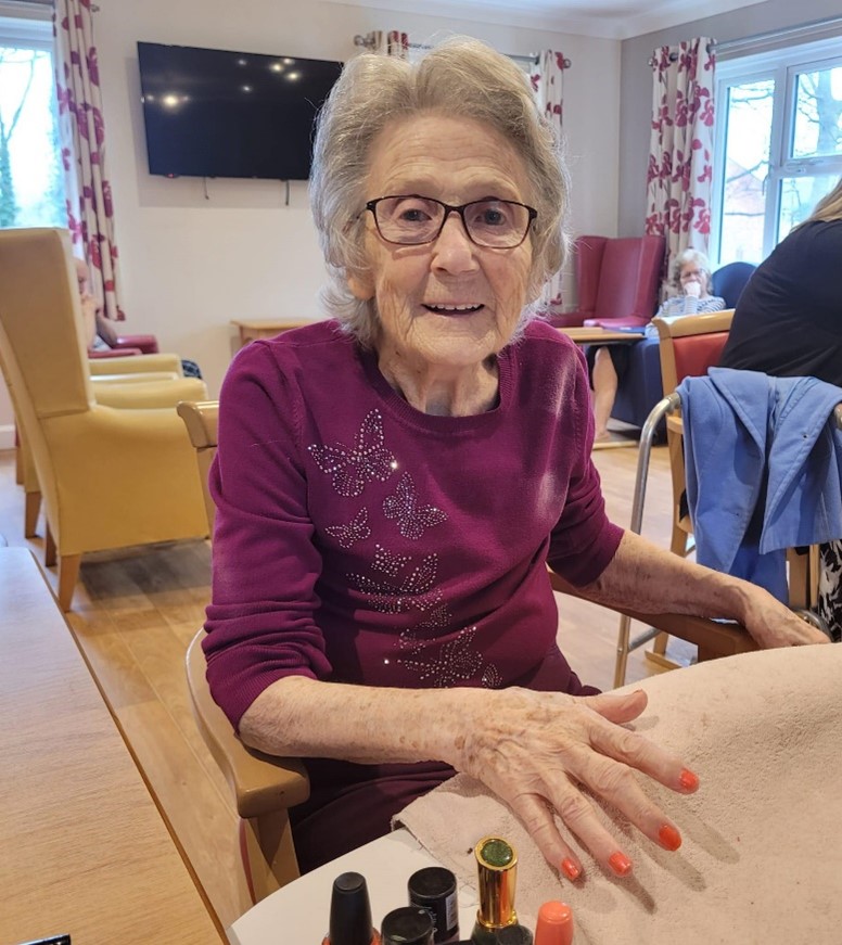 Marina, resident at Eckington Court Nursing Home in Derbyshire
