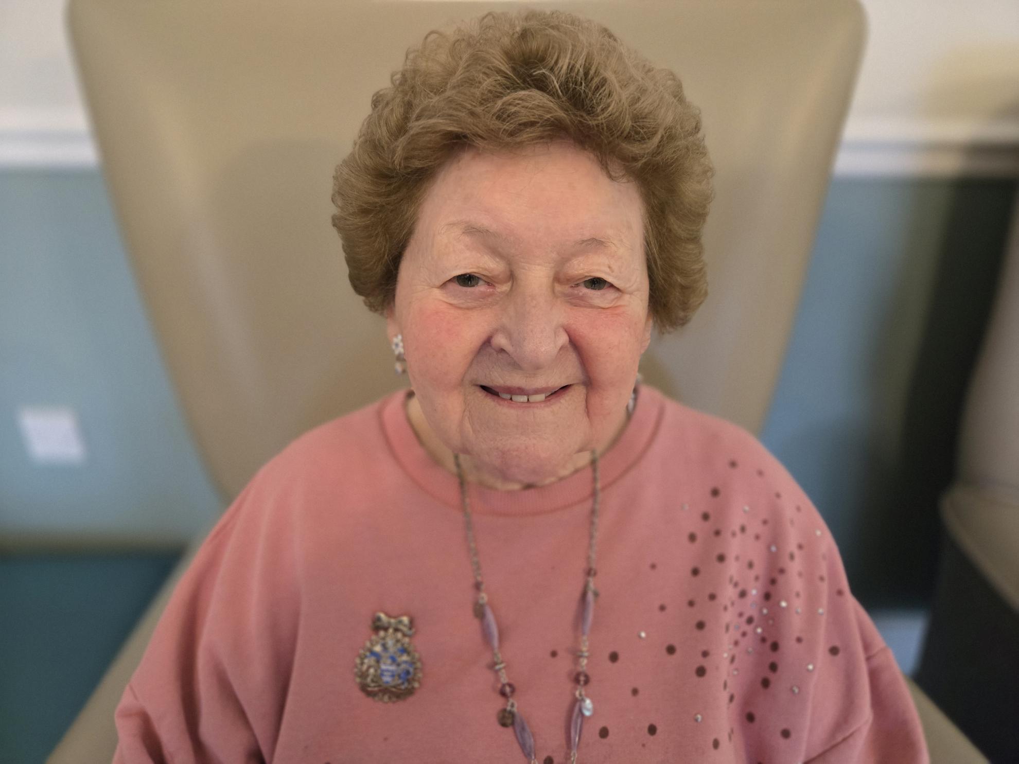 Sylvia at ashlea lodge wearing her brooch