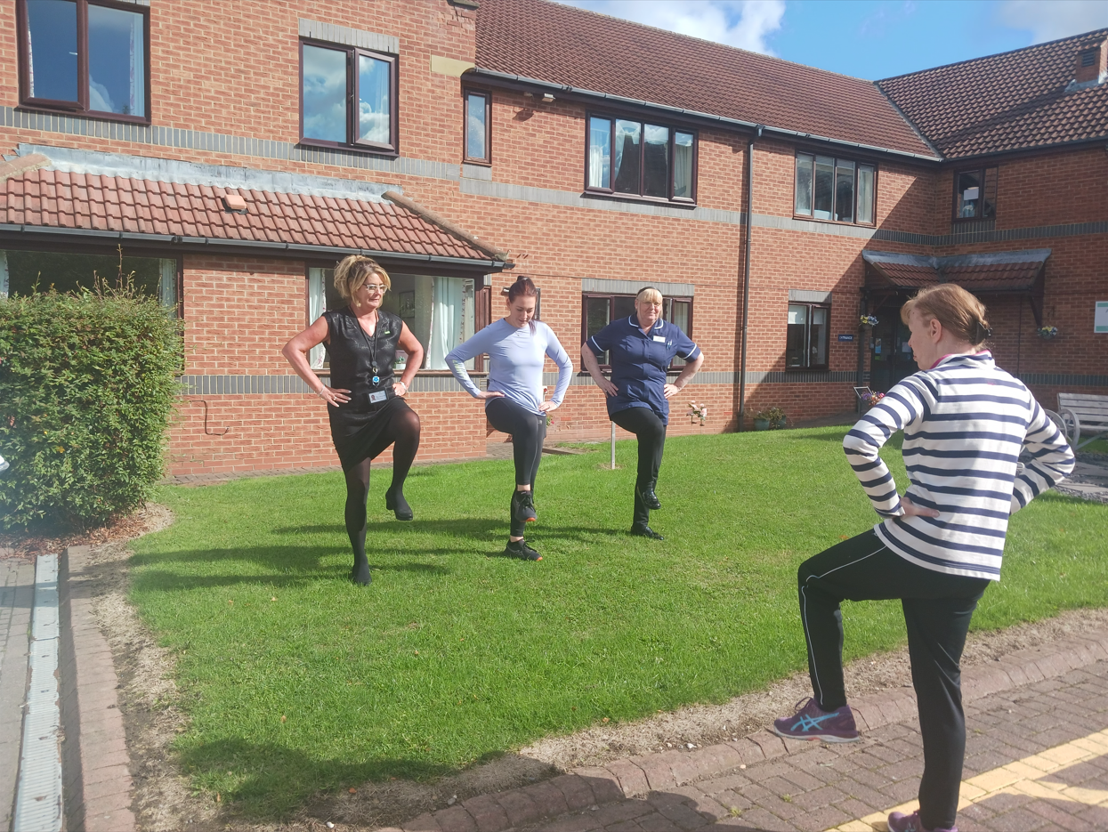 Caroline teaching a warm up class at Archers Court Care Home in Sunderland