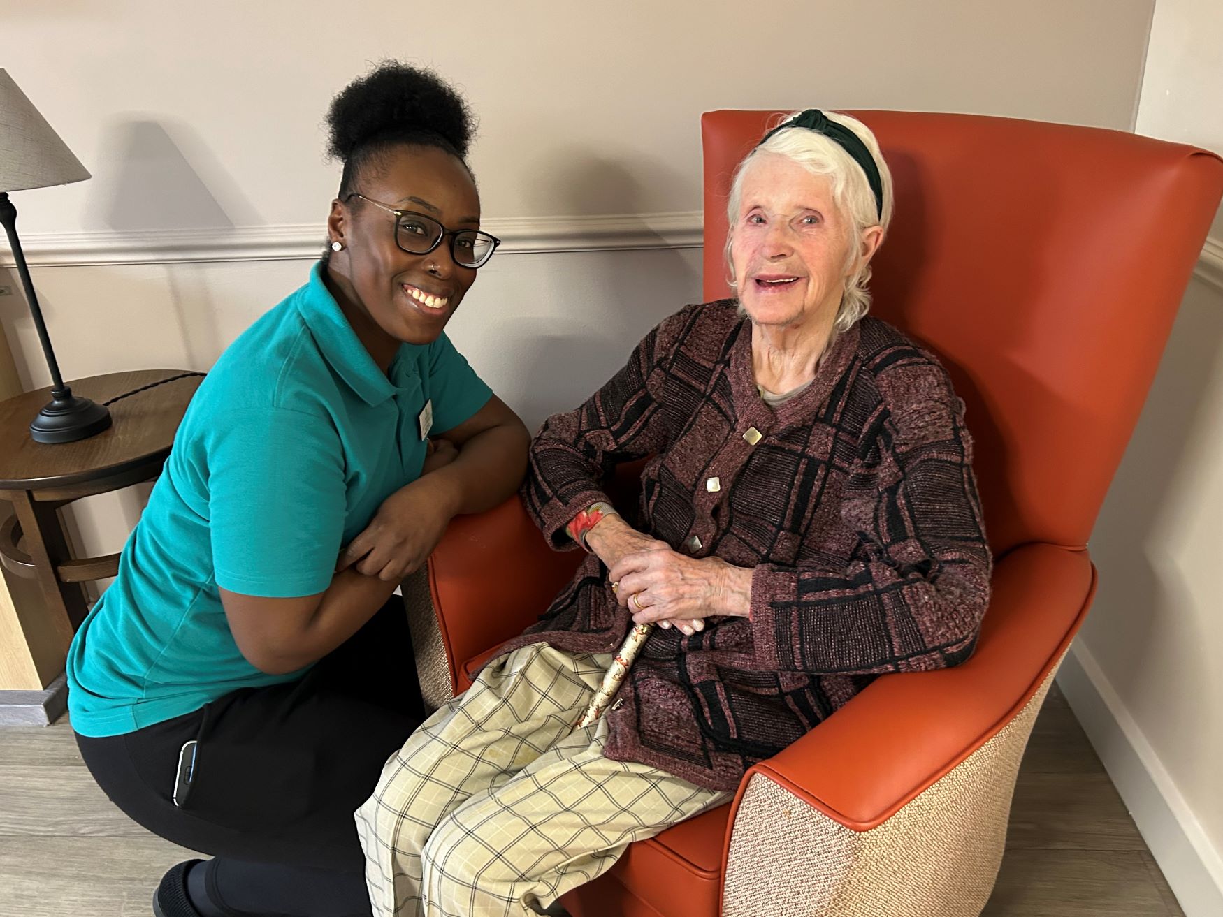Silvia, Dementia Support Worker, with resident at Middleton Park Lodge Nursing Home in Leeds
