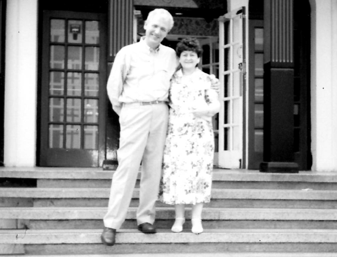 Sylvia and husband on steps