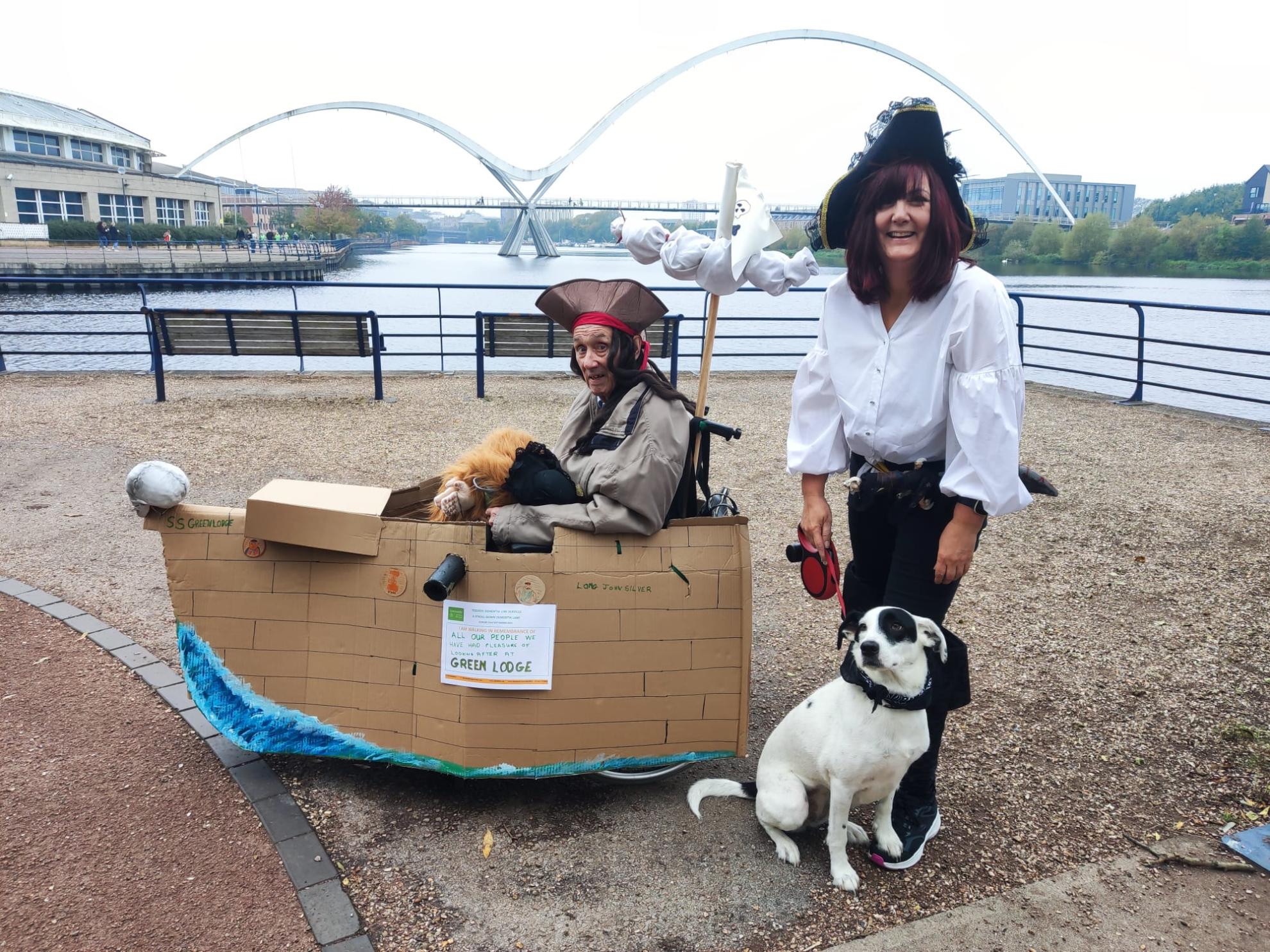 Clair and John doing Sponsored Walk over Bridge 