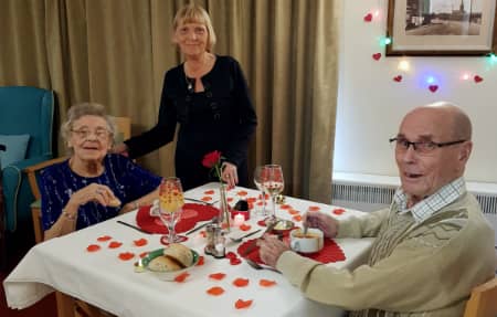 Carer Carol with Shirley and Edwin on their Valentines Day Date.