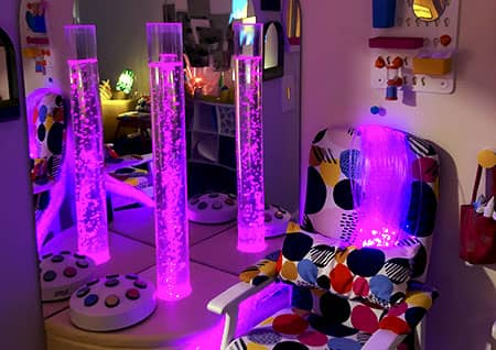 A variety of lights and colours in the sensory lounge