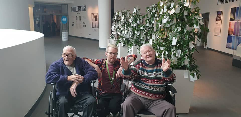 Residents Alan and Les with Activities Coordinator, Joe Ward.