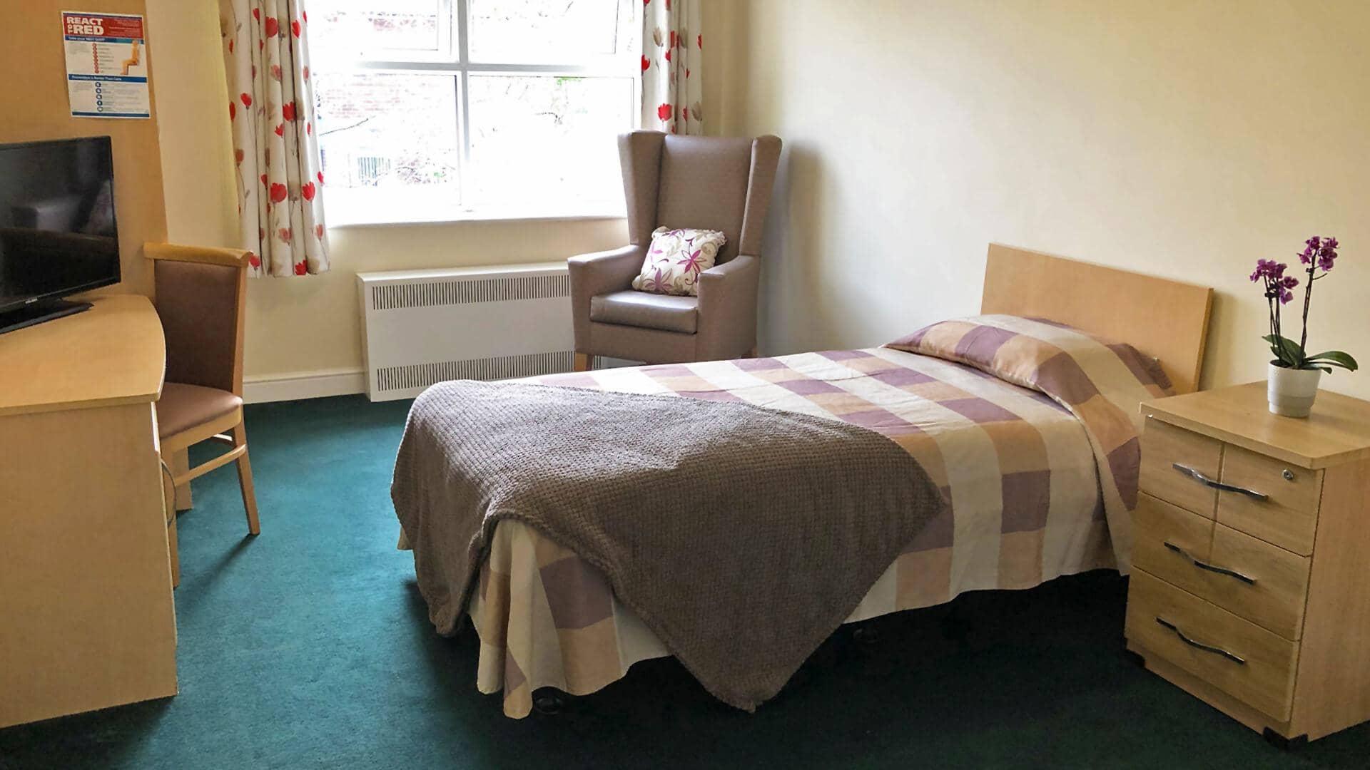 Nesfield Lodge dementia care Bedroom. 