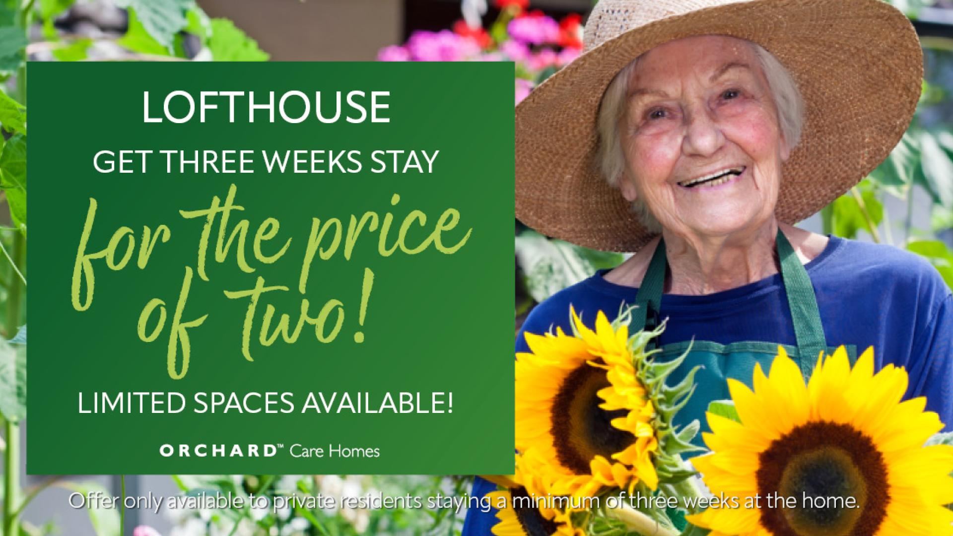 Get a 3 week stay for the price of 2 at Lofthouse Grange and Lodge Care Home