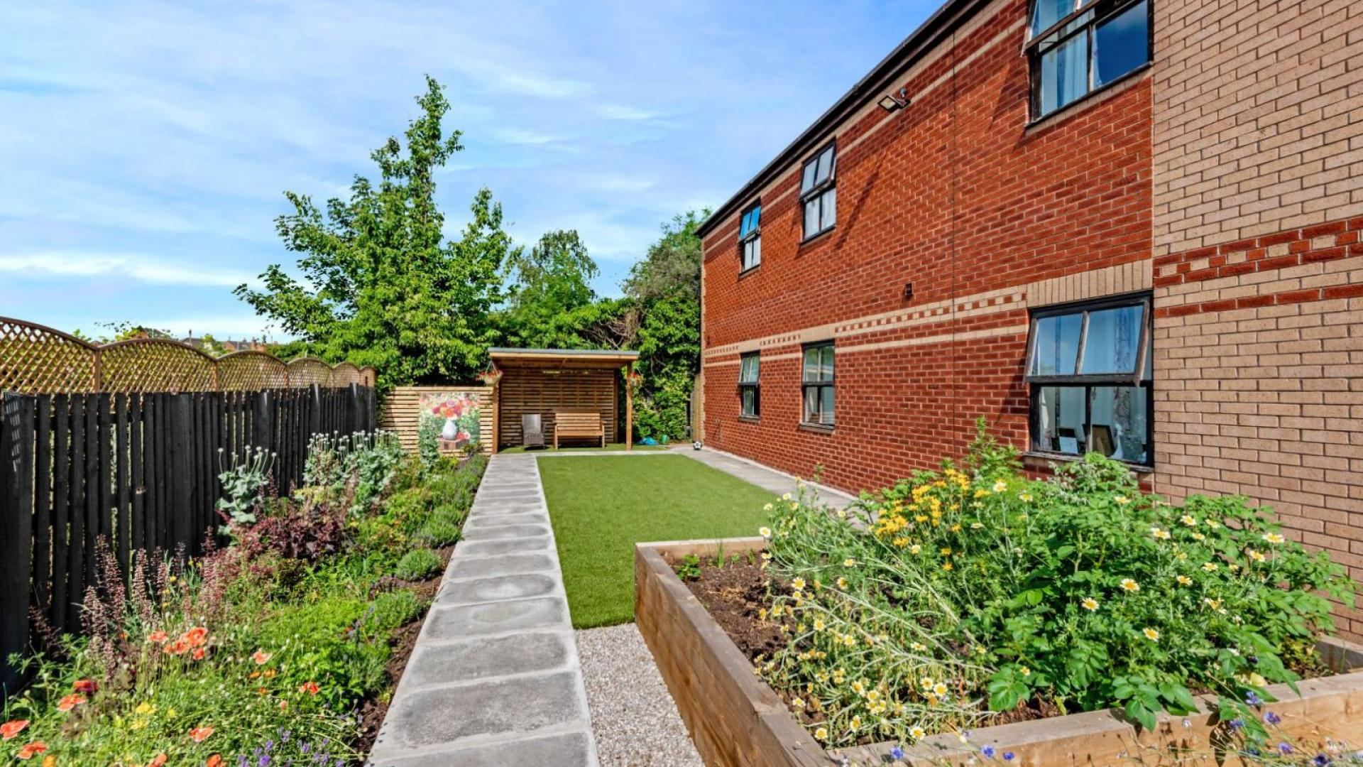 Garden area at Paisley Lodge Dementia Care Home in Leeds