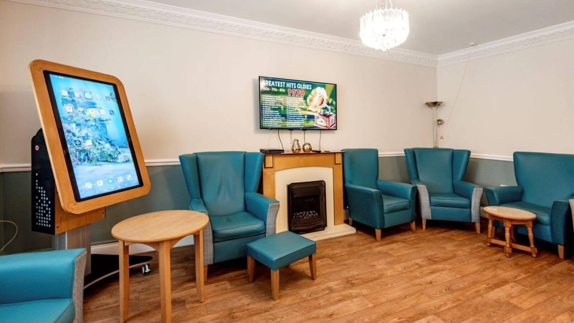 Relaxation area with Digital Rainbow tablet at Ashlea Lodge Care Home in Sunderland 