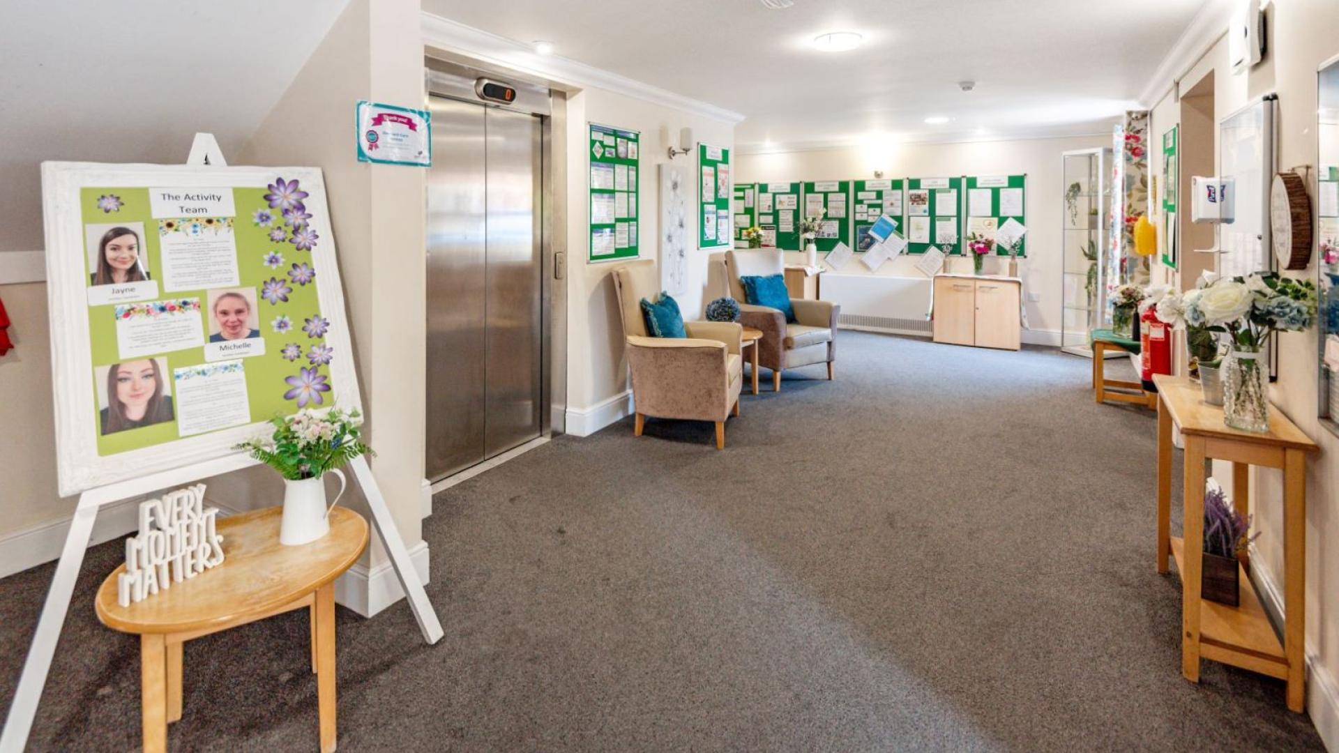 Welcome area at Penwortham Grange and Lodge Care Home in Preston