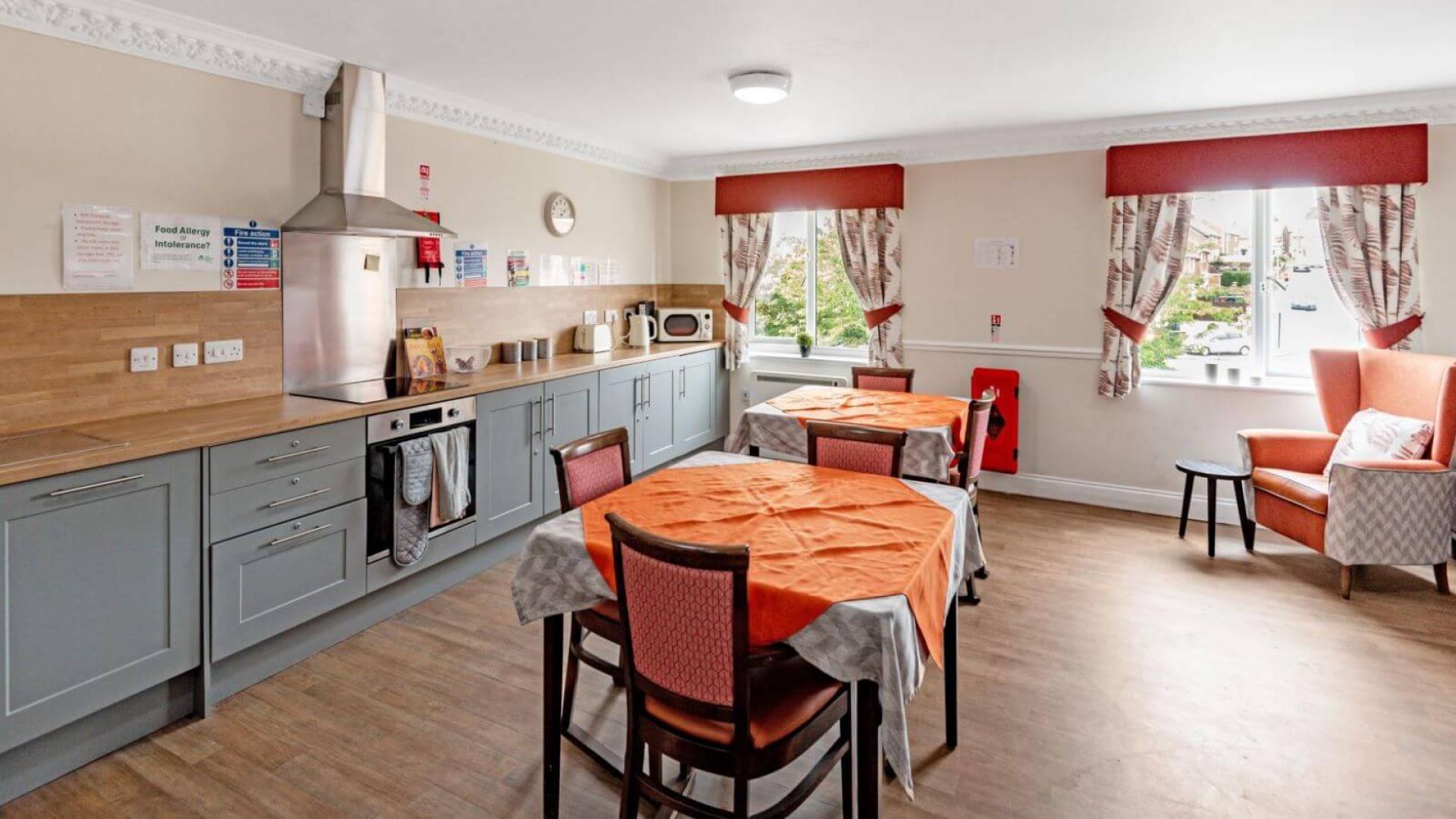 Kitchen and dining room at Archers Court Nursing Care Home in Sunderland 