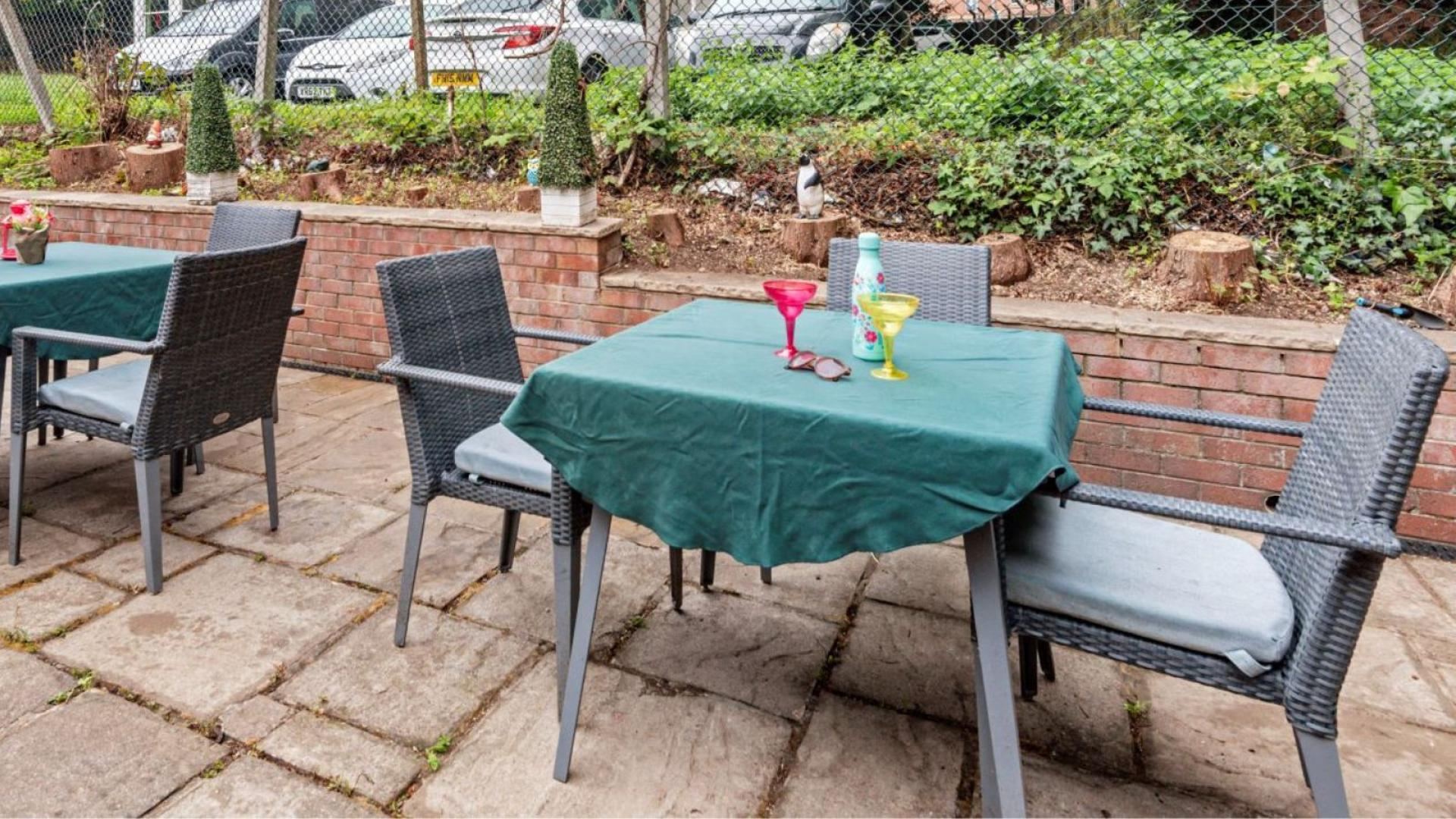 Garden patio at Riverdale Care Home in Chesterfield