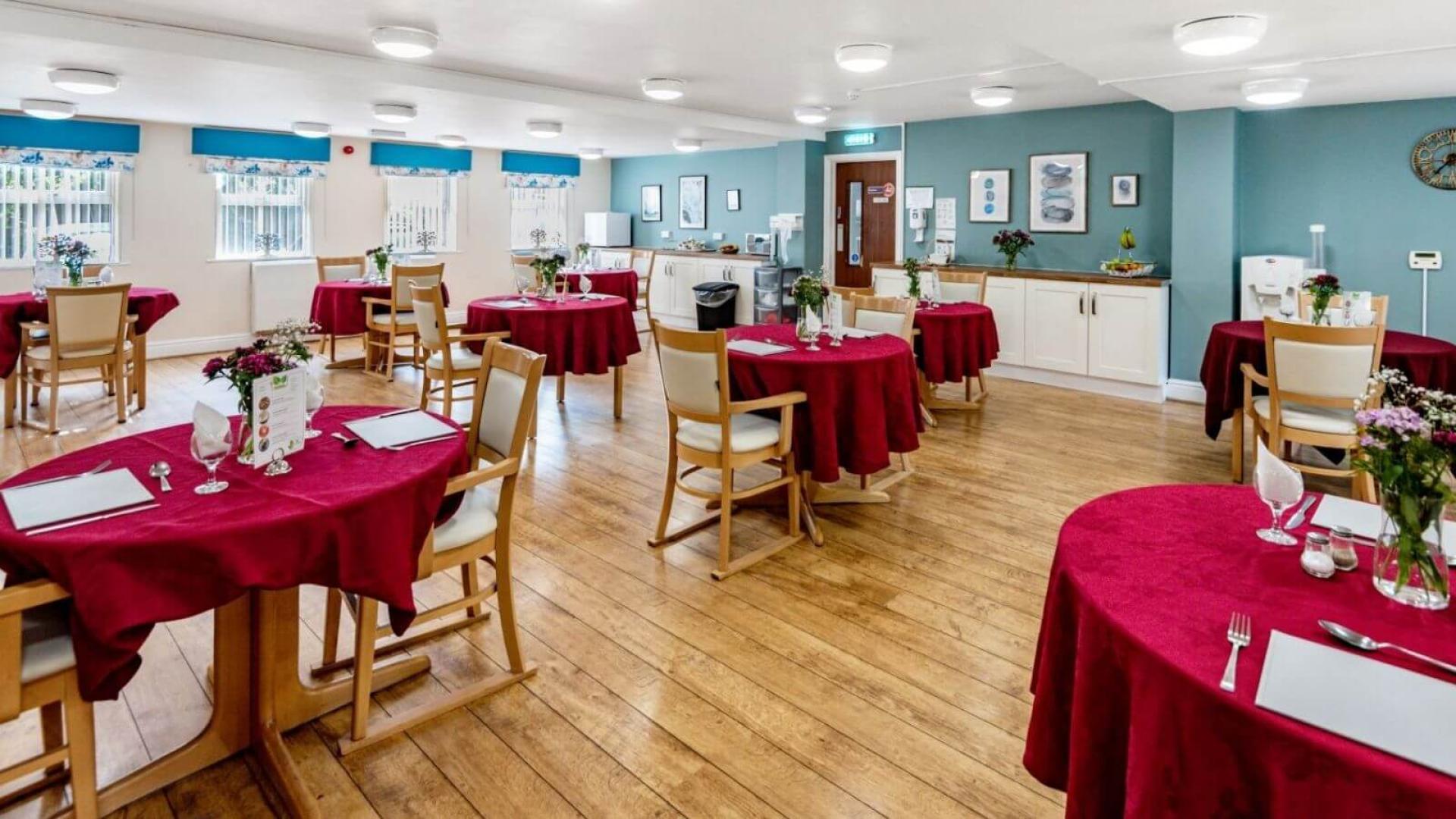 Large dining room at Eaton Court Nursing Home in Grimsby 