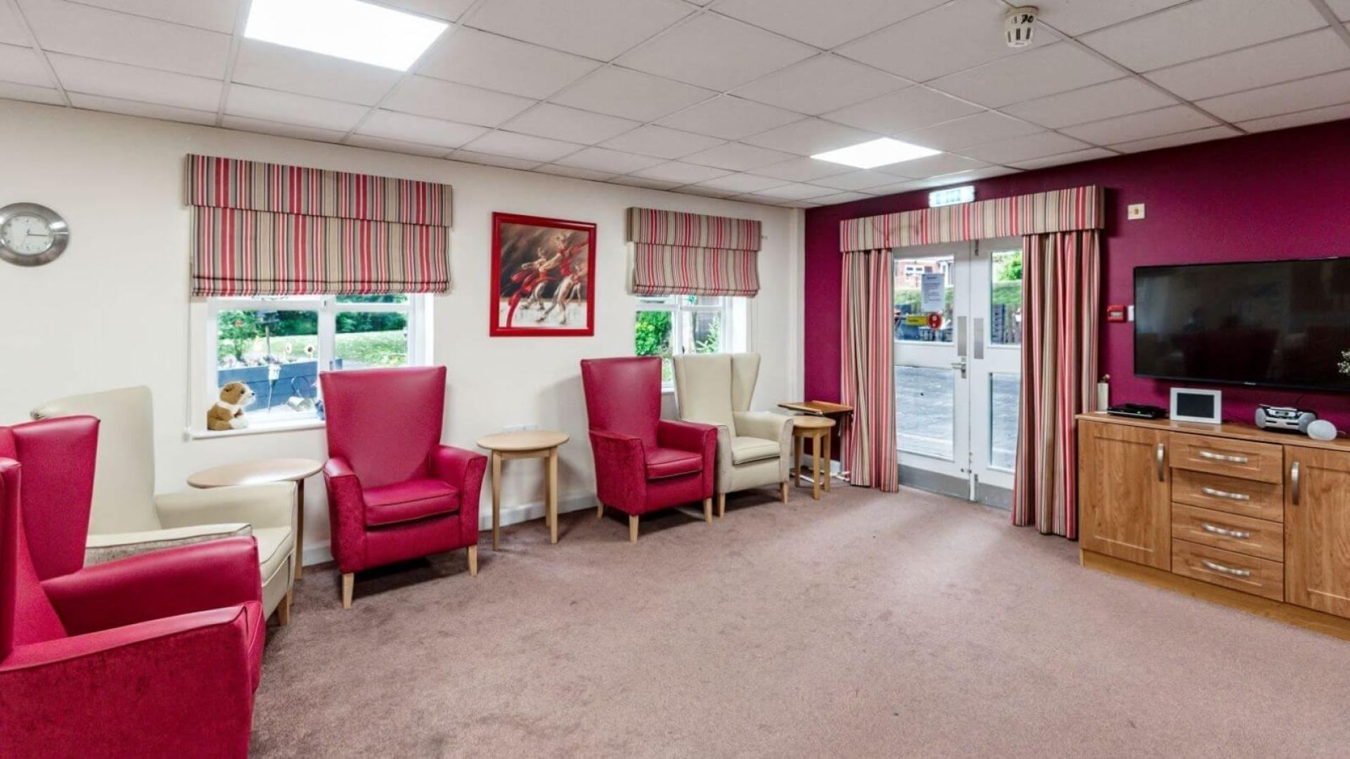 Large living room at Eckington Court Nursing Home in North Derbyshire 