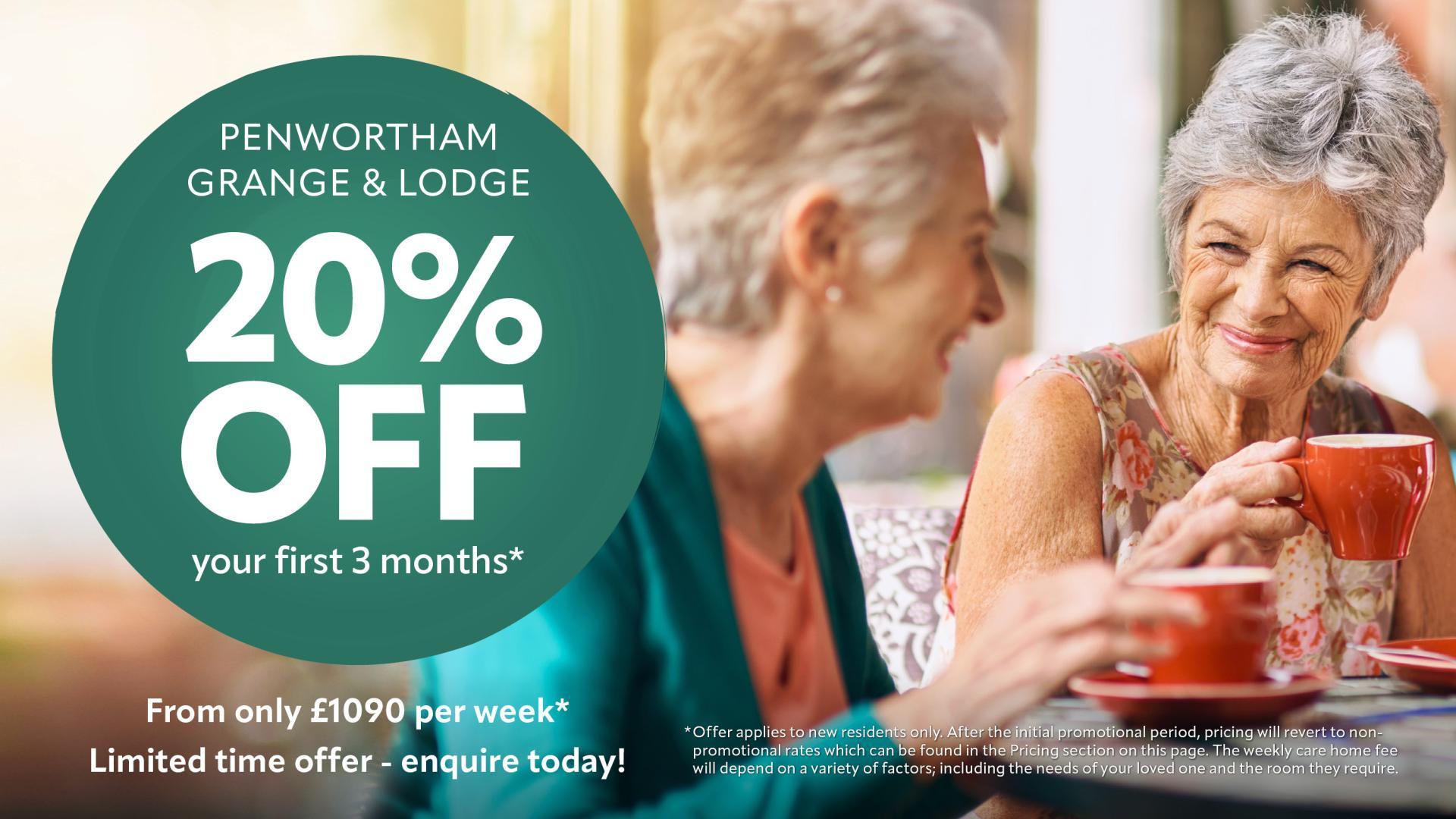 20% off your first 3 months at Penwortham Grange and Lodge Care Home