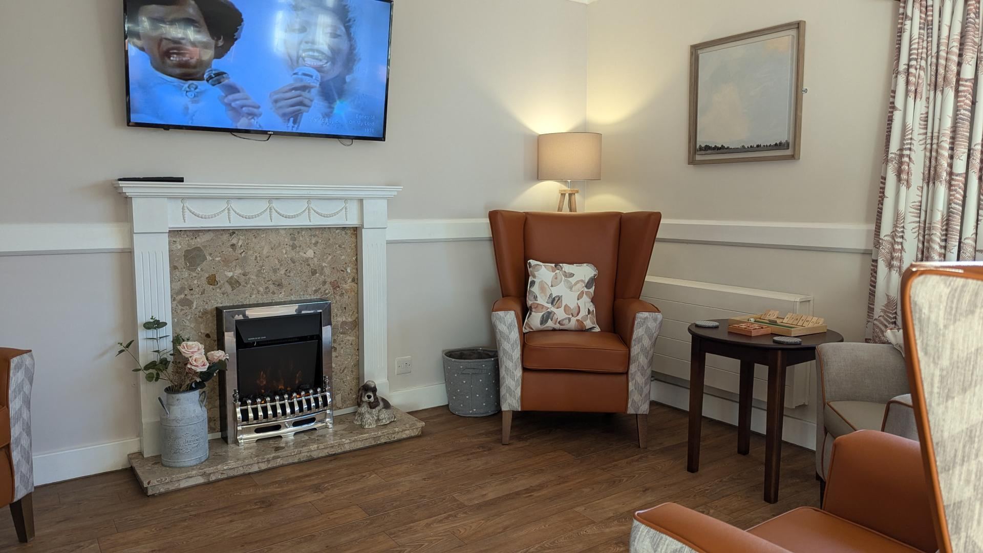 Living room at Paisley Lodge Care Home in Leeds 