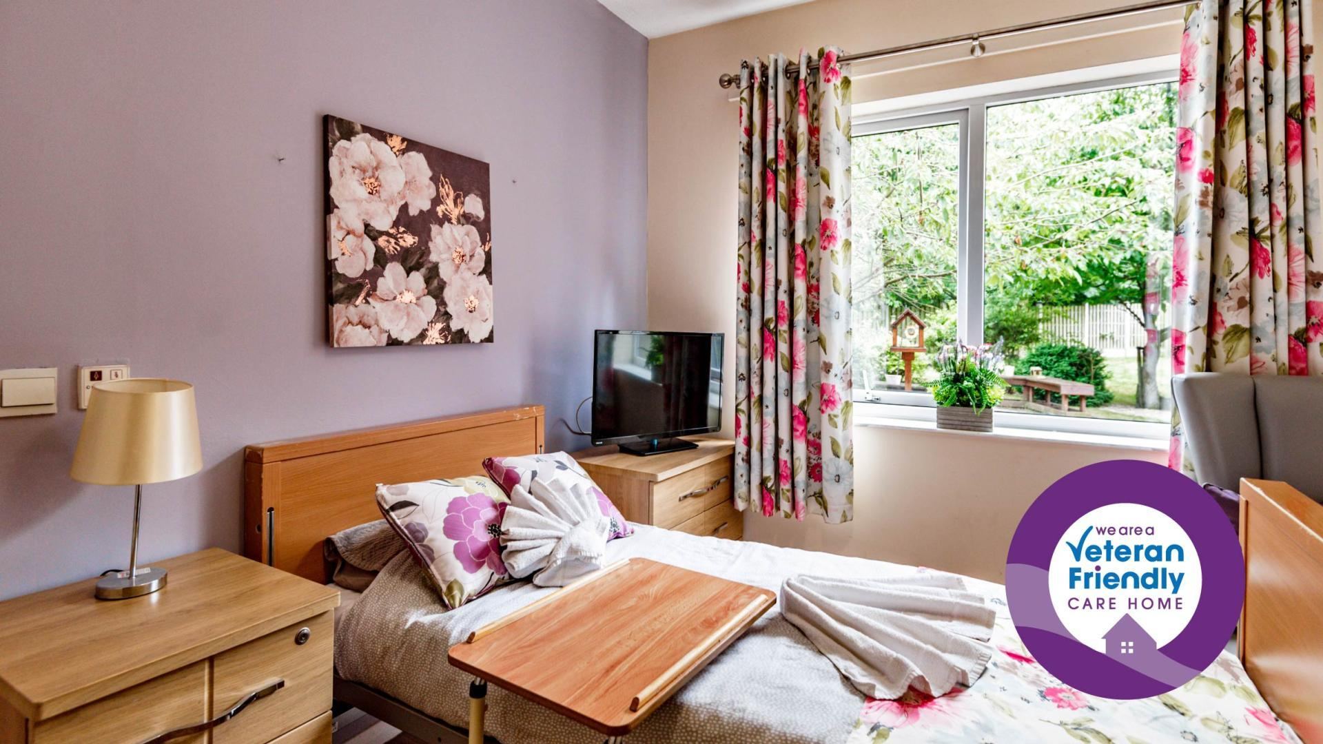 Cosy bedroom at Castleford Lodge Nursing Home in West Yorkshire 