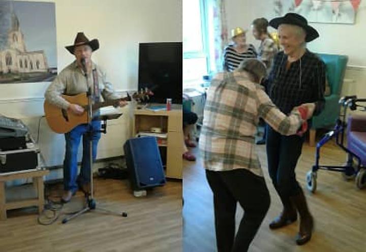 Residents enjoying the country style entertainment, from singer and guitarist, Pete.