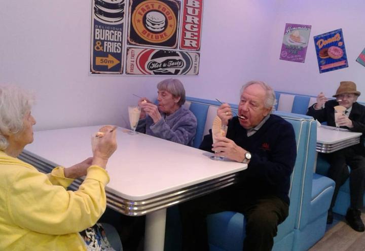 Residents at Lansbury Court in their American Diner.