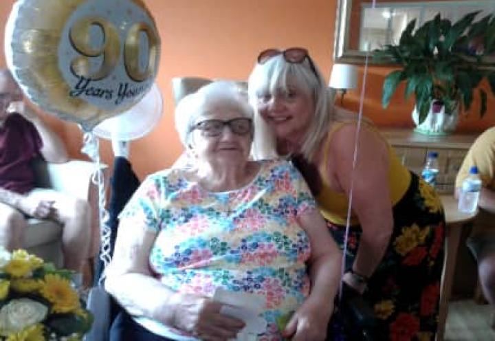 Betty with her 90th birthday balloon