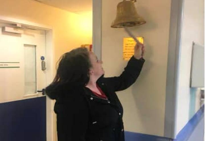 Julie ringing the bell