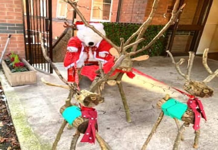 santa's sleigh outside the home.