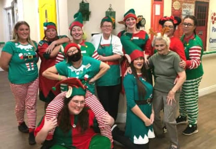 staff dressed up for elf day. 