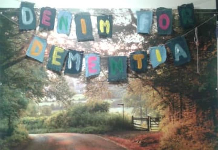 banner for denim for dementia day. 