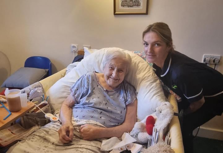 Bethany with resident at Millfield