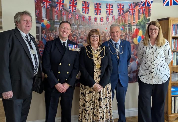 Photo of special guests including Mayor with Home Manager Anne